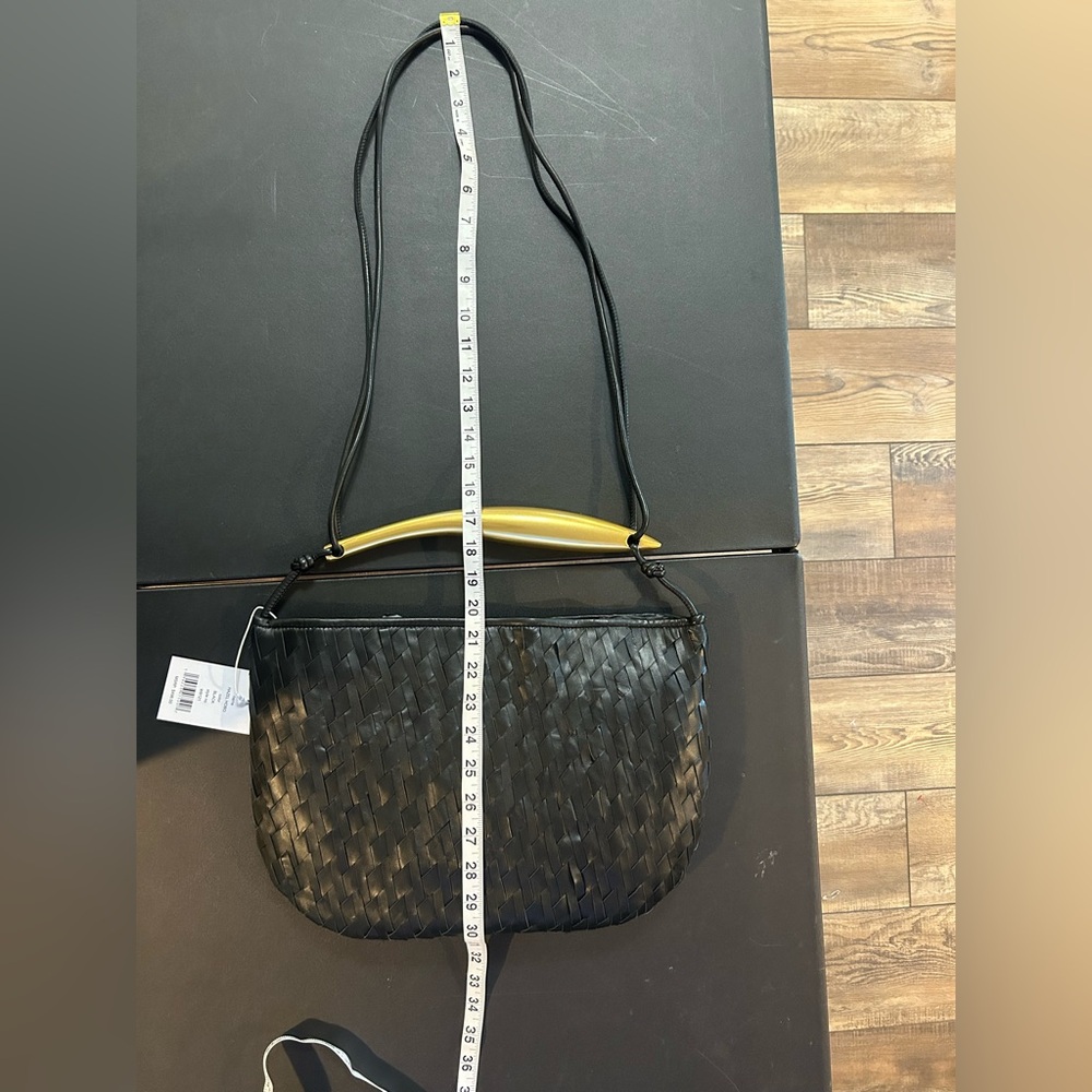 Walter Baker Hazel Hobo Woven Leather Black Gold Tone Handle Crossbody NWT - Picture 6 of 9